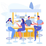 People Visiting Cafe. Men and Women Characters